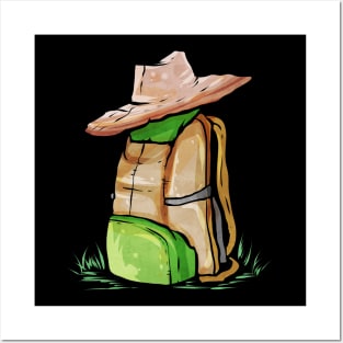 Hiking Backpack With Hat For Camping Posters and Art